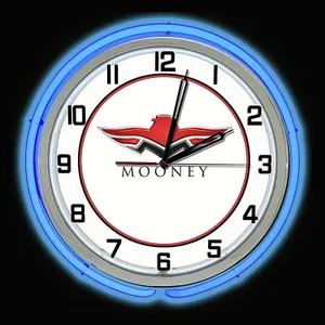 Mooney Aircraft Logo Sign 15" Blue Double Neon Clock Airplane Hanger Man Cave